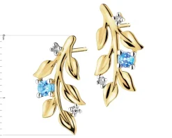 Kolczyki z żółtego złota z diamentami i topazami - liście - próba 375