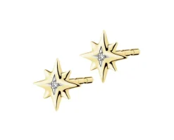 Kolczyki z żółtego złota z diamentami - gwiazdy - 0,006 ct - próba 375