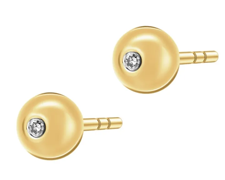 Kolczyki z żółtego złota z diamentami - kulki - 0,01 ct - próba 375