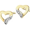 Kolczyki z żółtego złota z diamentami - serca - 0,008 ct - próba 585