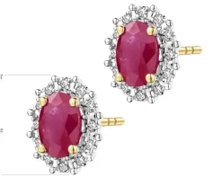 Kolczyki z żółtego złota z diamentami i rubinami - próba 585
