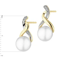 Kolczyki z żółtego złota z diamentami i perłami - próba 585