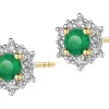 Kolczyki z żółtego złota z diamentami i szmaragdami - próba 585