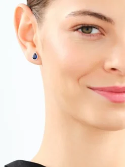 Kolczyki z żółtego złota z diamentami i szafirami syntetycznymi - próba 375