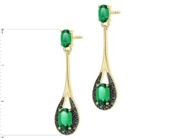 Kolczyki z żółtego złota z diamentami czarnymi i szmaragdami syntetycznymi - próba 585