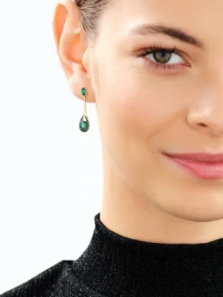 Kolczyki z żółtego złota z diamentami czarnymi i szmaragdami syntetycznymi - próba 585