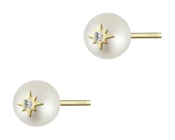 Kolczyki z żółtego złota z diamentami i perłami - próba 375