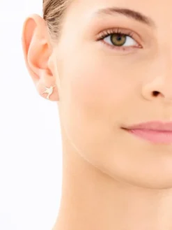 Kolczyki z żółtego złota z diamentami - kolibry - 0,03 ct - próba 375