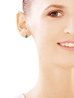 Kolczyki z żółtego złota z diamentami i szmaragdami - próba 585