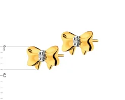 Kolczyki z żółtego złota z diamentami - kokardki - 0,006 ct - próba 585