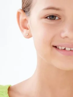 Kolczyki z żółtego złota z diamentami - kokardki - 0,006 ct - próba 585