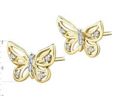 Kolczyki z żółtego złota z diamentami - motyle - 0,05 ct - próba 375