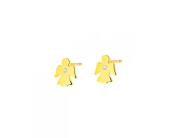 Kolczyki z żółtego złota z diamentami - aniołki - 0,004 ct - próba 375