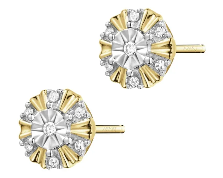 Kolczyki z żółtego złota z diamentami - 0,05 ct - próba 375