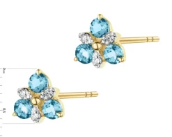 Kolczyki z żółtego złota z diamentami i topazami London Blue - próba 375