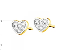Kolczyki z żółtego złota z diamentami - serca - 0,03 ct - próba 585