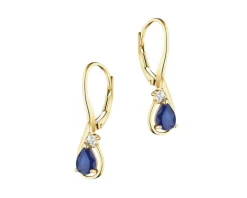 Kolczyki z żółtego złota z diamentami i szafirami - próba 585