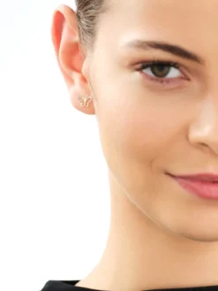 Kolczyki z żółtego złota z diamentami - motyle - 0,01 ct - próba 585