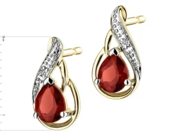 Kolczyki z żółtego złota z diamentami i granatami - próba 585