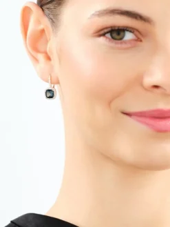 Kolczyki z żółtego złota z diamentami i topazami London Blue - próba 585