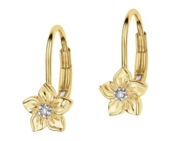 Kolczyki z żółtego złota z diamentami - kwiaty - 0,008 ct - próba 375