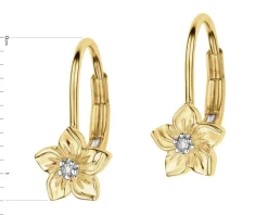 Kolczyki z żółtego złota z diamentami - kwiaty - 0,008 ct - próba 375