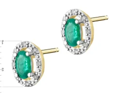 Kolczyki z żółtego złota z diamentami i szmaragdami - próba 585