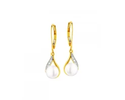 Kolczyki z żółtego złota z diamentami i perłami - próba 375