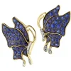 Kolczyki z żółtego złota z diamentami i szafirami - motyle - próba 585