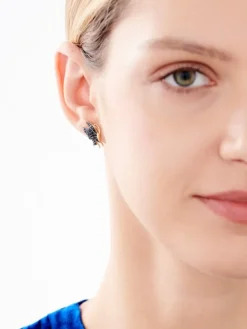 Kolczyki z żółtego złota z diamentami i szafirami - motyle - próba 585