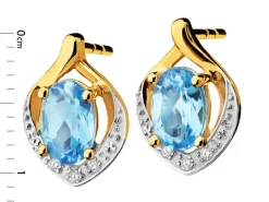 Kolczyki z żółtego złota z diamentami i topazami - próba 375