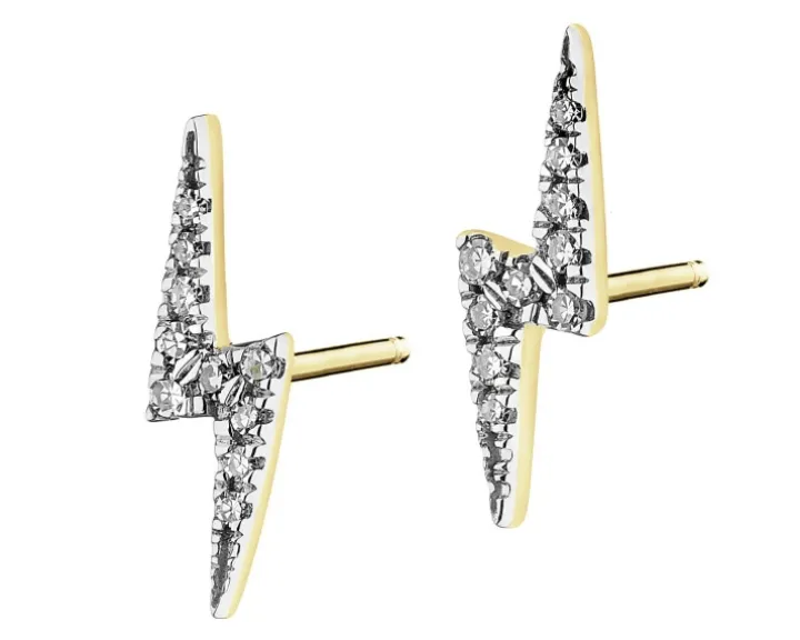 Kolczyki z żółtego złota z diamentami - pioruny - 0,06 ct - próba 375