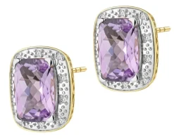 Kolczyki z żółtego złota z diamentami i ametystami - próba 585