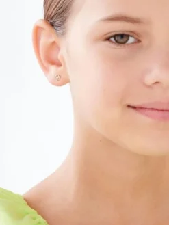 Kolczyki z żółtego złota z diamentami - kwiaty - 0,008 ct - próba 375