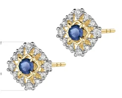 Kolczyki z żółtego złota z diamentami i szafirami - próba 585
