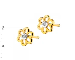 Kolczyki z żółtego złota z diamentami - kwiaty - 0,008 ct - próba 585