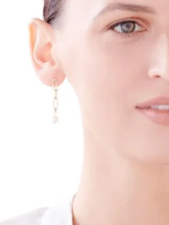 Kolczyki z żółtego złota z diamentami i perłami - próba 375