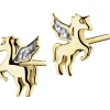 Kolczyki z żółtego złota z diamentami - jednorożce - 0,006 ct - próba 375