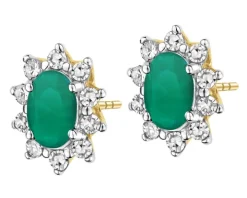 Kolczyki z żółtego złota z diamentami i szmaragdami - próba 585