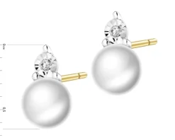 Kolczyki z żółtego złota z diamentami i perłami - próba 375