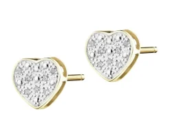 Kolczyki z żółtego złota z diamentami - serca - 0,02 ct - próba 375