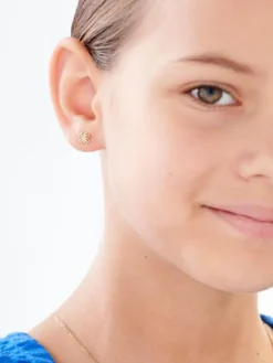 Kolczyki z żółtego złota z diamentami - koniczyny - 0,02 ct - próba 375