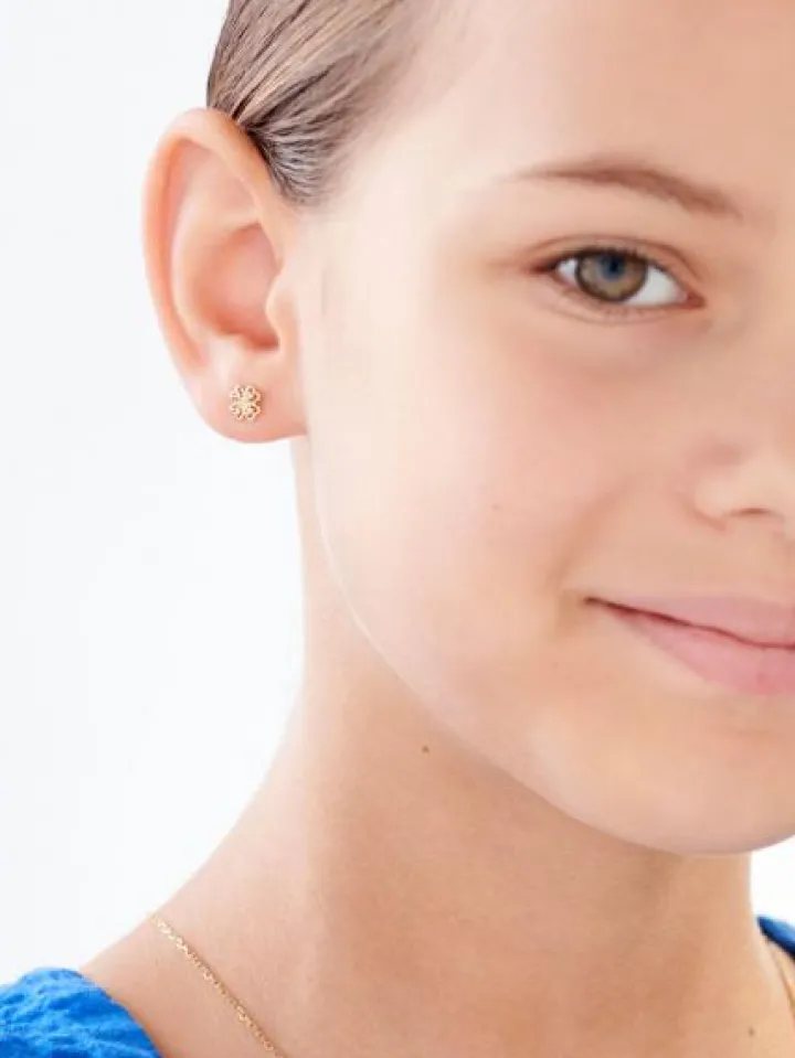 Kolczyki z żółtego złota z diamentami - koniczyny - 0,02 ct - próba 375