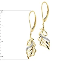 Kolczyki z żółtego złota z diamentami - piórka - 0,03 ct - próba 375