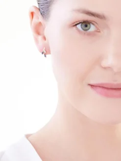 Kolczyki z żółtego złota z diamentami i szafirami - liście - próba 585