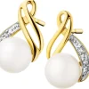 Kolczyki z żółtego złota z diamentami i perłami - próba 585