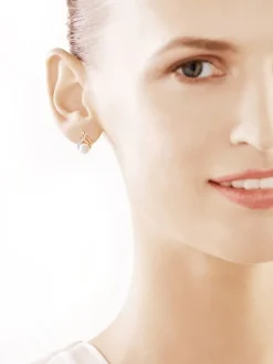 Kolczyki z żółtego złota z diamentami i perłami - próba 585