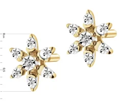 Kolczyki z żółtego złota z diamentami - kwiaty - 0,05 ct - próba 585