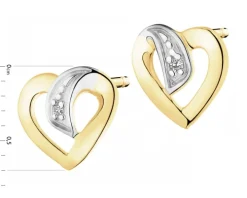 Kolczyki z żółtego złota z diamentami - serca - 0,005 ct - próba 375