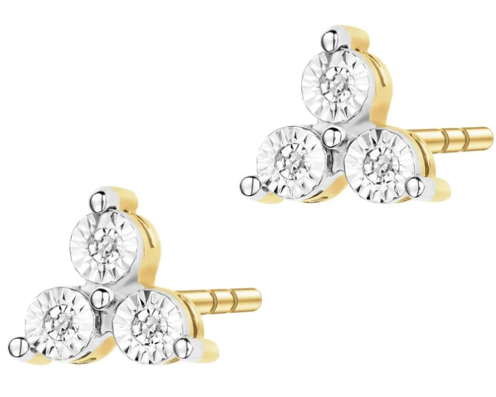 Kolczyki z żółtego złota z diamentami - 0,03 ct - próba 375